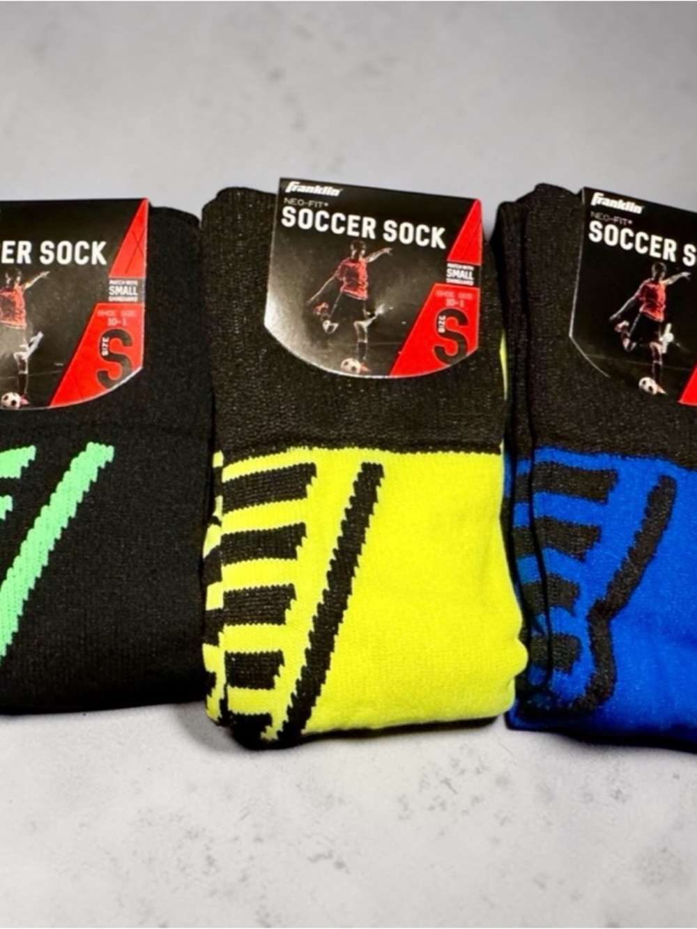 Kids Soccer Socks - Black & Neon Yellow - Small 10-1